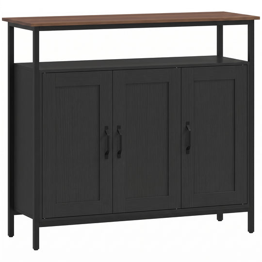 HOMCOM Industrial Kitchen Sideboard with Open Shelf, 2 Cabinets, Adjustable Shelves for Living Room, Dining Room, Black