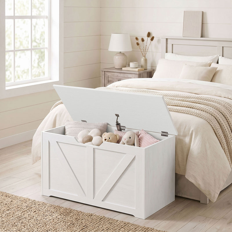 HOMCOM 100L Home Storage Box, with Safety Hinge - White Wood-Effect – view 2