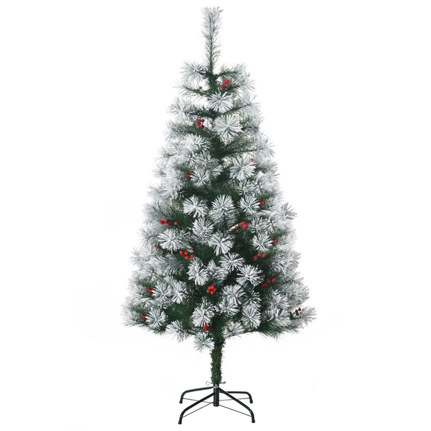 5ft green artificial Christmas tree with berries and metal stand