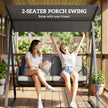 Outsunny 2-Seater Rattan Swing Chair, Outdoor Garden Hanging Swing Seat with Stand, Adjustable Canopy and Soft Cushions – view 4