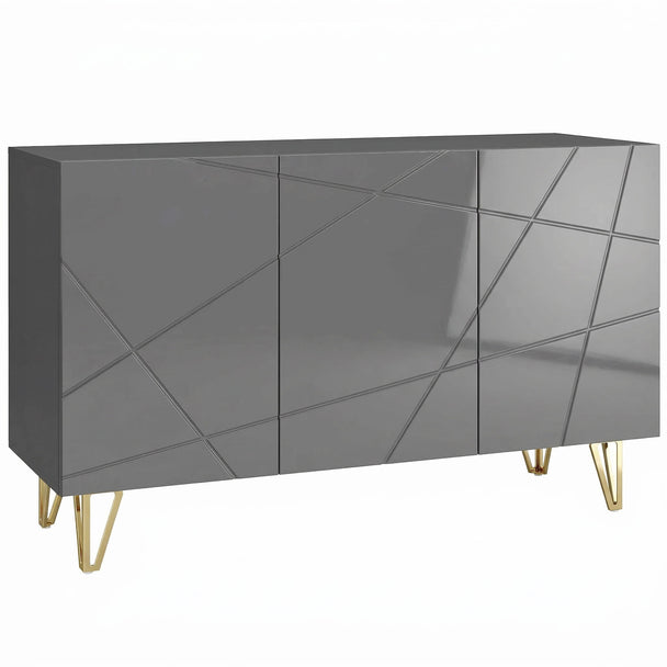HOMCOM Modern Luxe High Gloss Sideboard, with Hairpin Legs, Grey