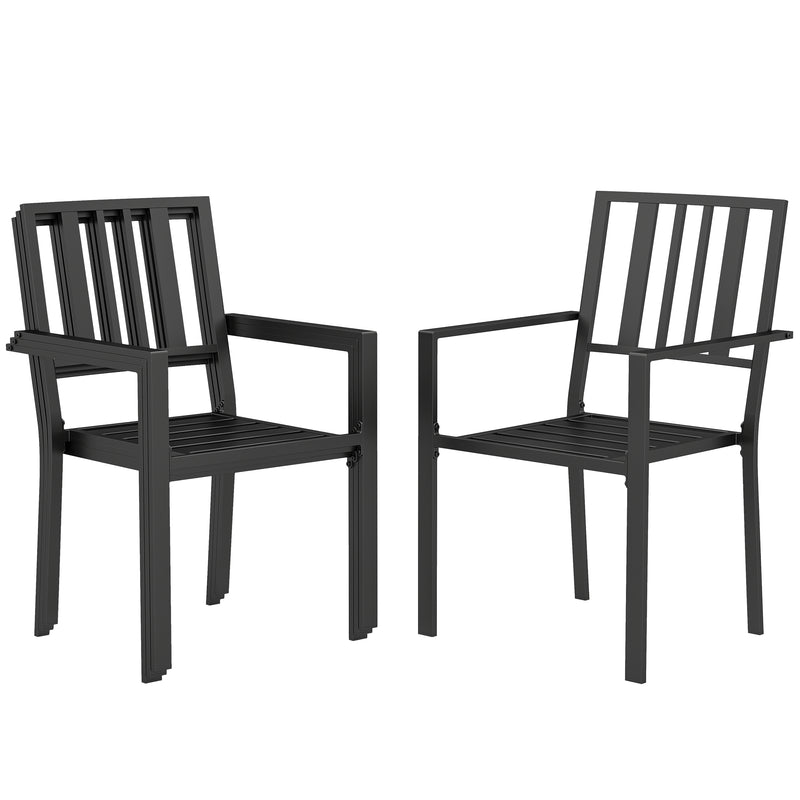 Outsunny Set of Four Minimal Metal Garden Chairs - Black
