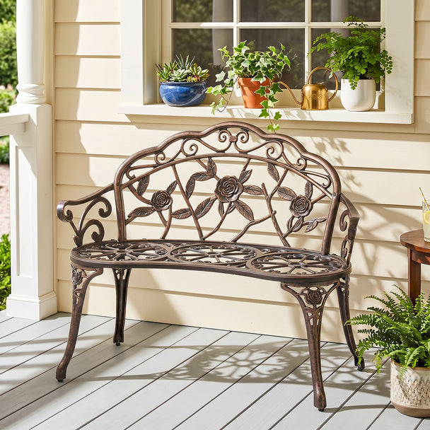 Outsunny Cast Aluminium Garden Bench - Bronze Tone – view 2