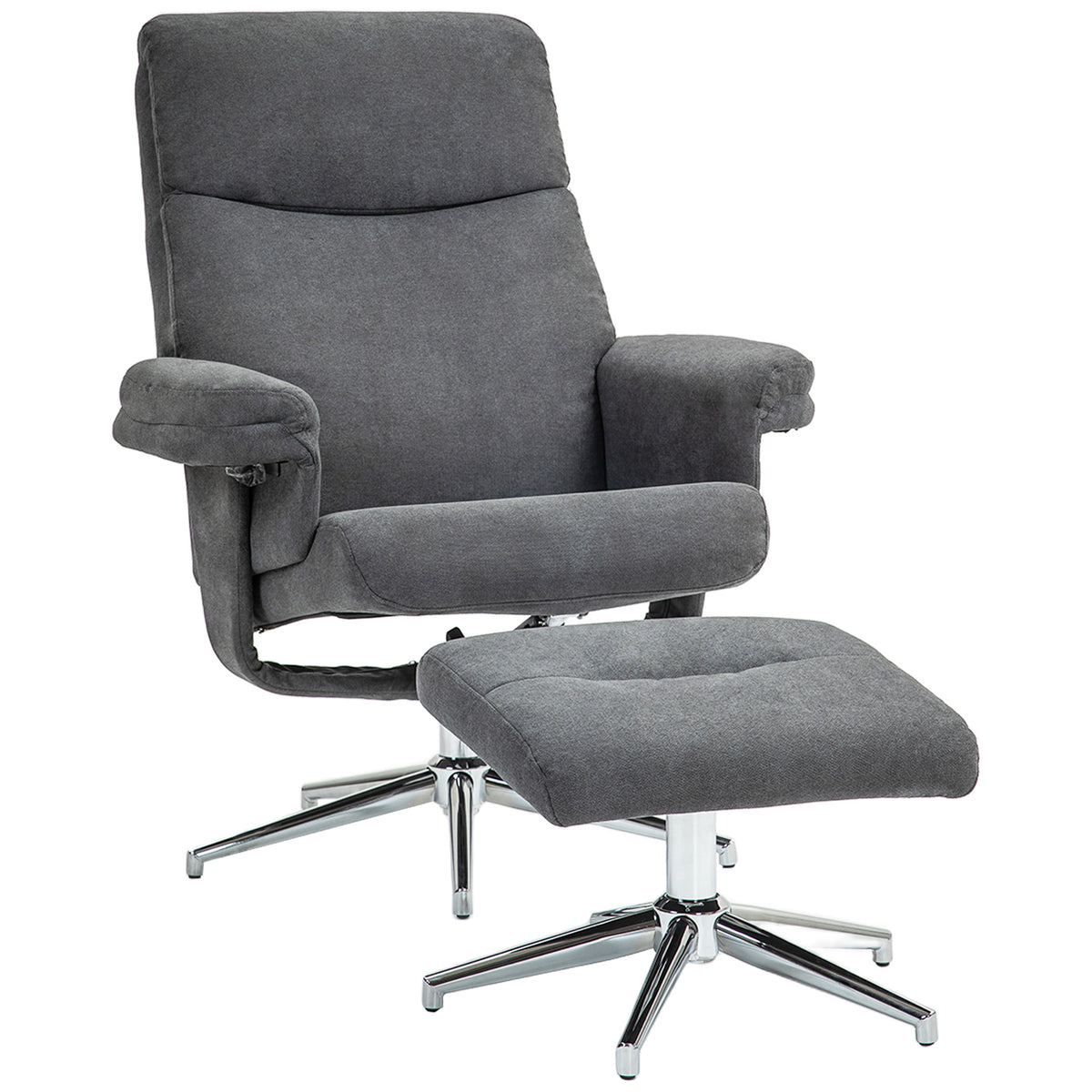 130° Velvet Recliner & Footstool – Charcoal Grey