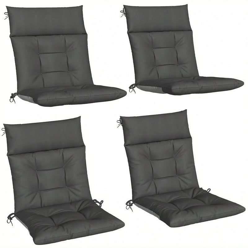 Set of 4 dark grey and grey high-back garden chair cushions, 112 x 53 cm, 10 cm thick