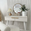 White round-mirror dressing table – image 9