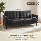 3 Seater Sofa Button Tufted Upholstered Couch with Wood Legs for Living Room, Dark Grey