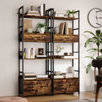 Industrial Style Bookcase, with 4 Shelves and 3 Fabric Drawers - Brown/Black