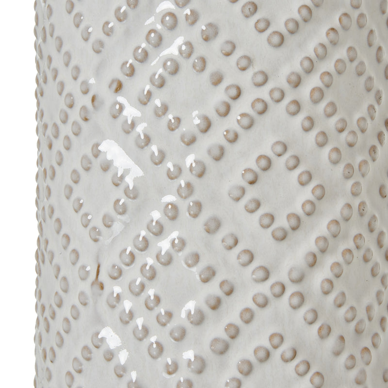 Tall White Beaded Ceramic Table Lamp with Linen Shade – 71cm, additional product view 3