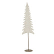 Tall whitewashed wooden fir tree on a metal stand on white