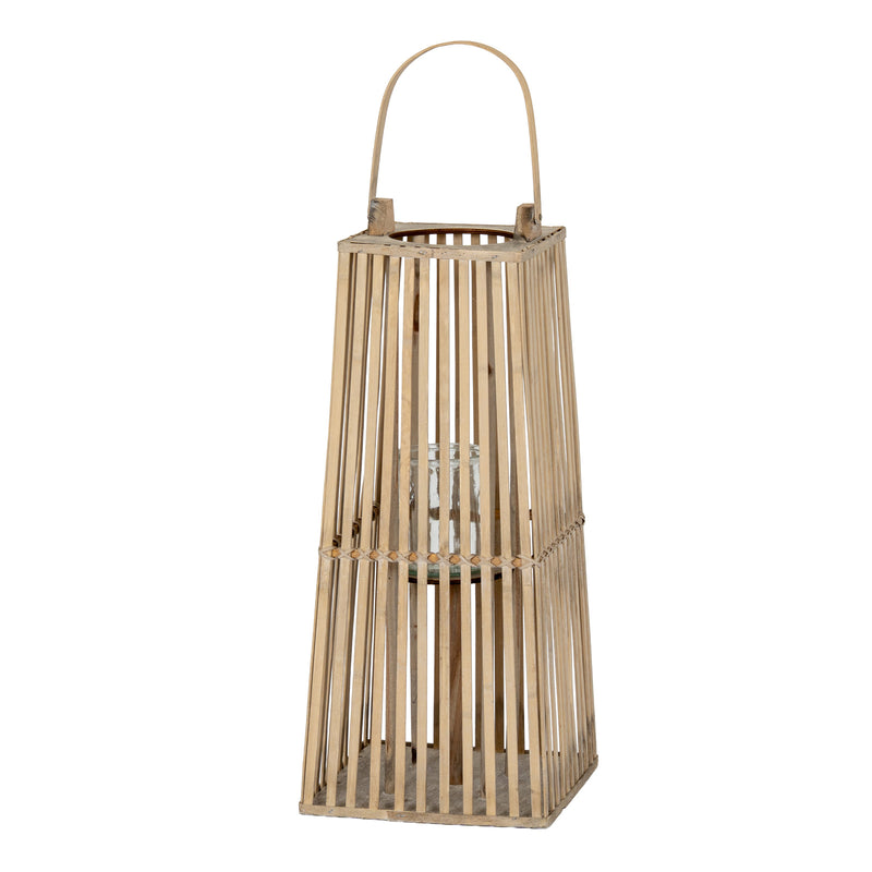 Tapered silo wicker lantern with handle on white