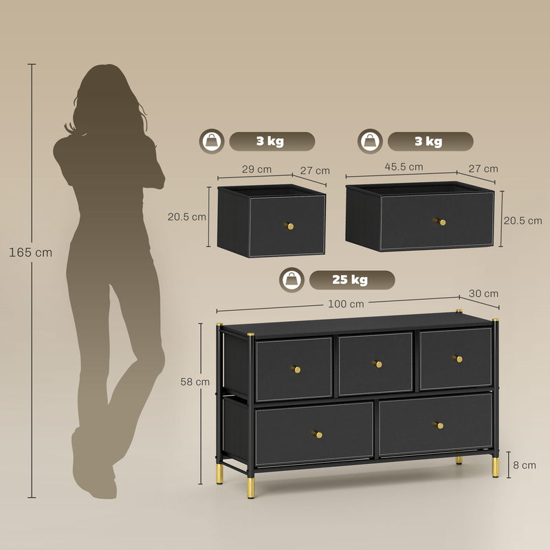 Wide 5-drawer faux leather chest – image 3