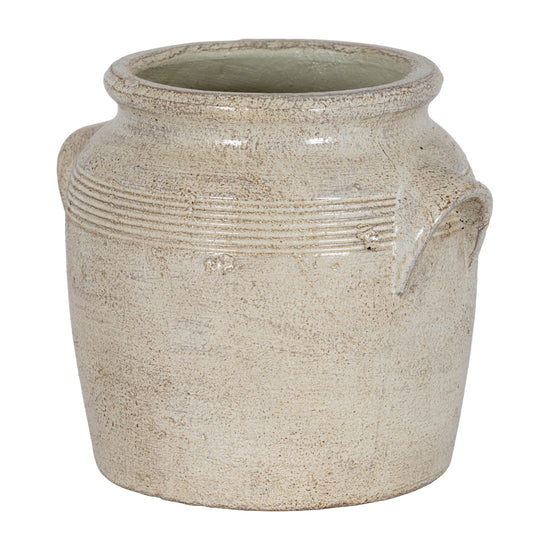 Tarn large cream crackle-glaze ceramic pot with handles