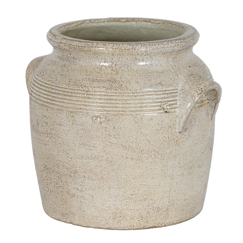 Tarn large cream crackle-glaze ceramic pot with handles
