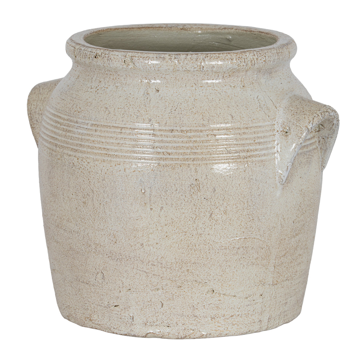 Tarn medium cream crackle-glaze ceramic pot with handles