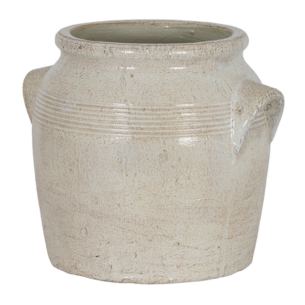 Tarn medium cream crackle-glaze ceramic pot with handles