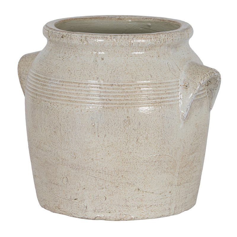 Tarn medium cream crackle-glaze ceramic pot with handles