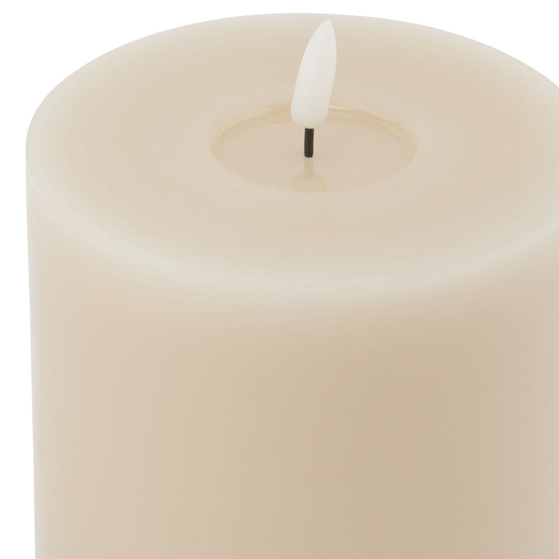 Close-up of the melted-edge top and LED flame