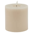 Taupe melt-effect LED wax pillar candle, front view
