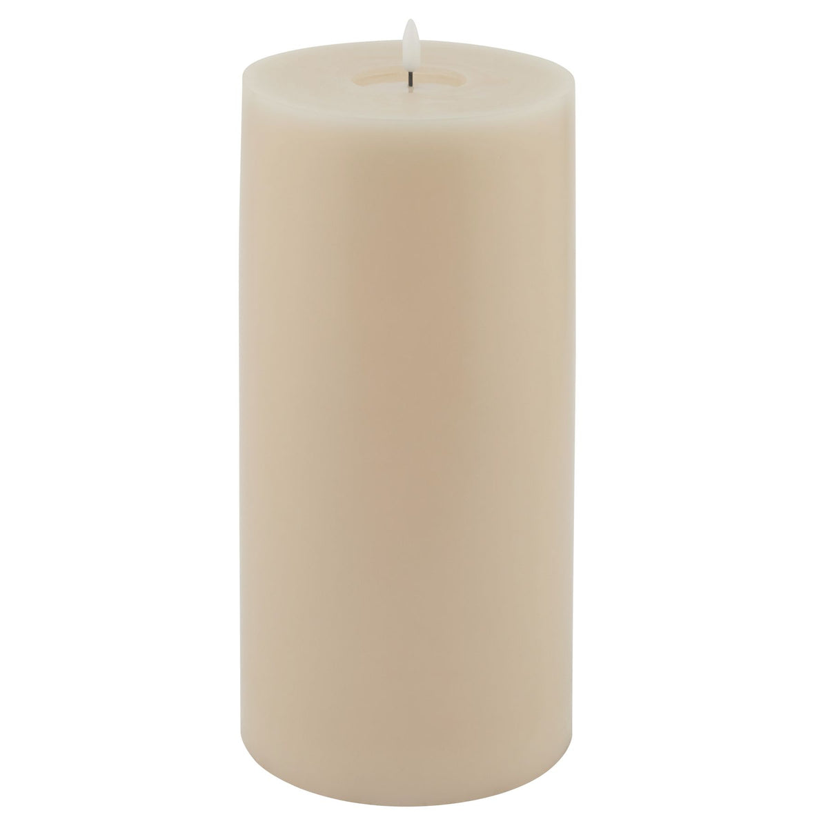 Taupe melt-effect LED pillar candle, front view