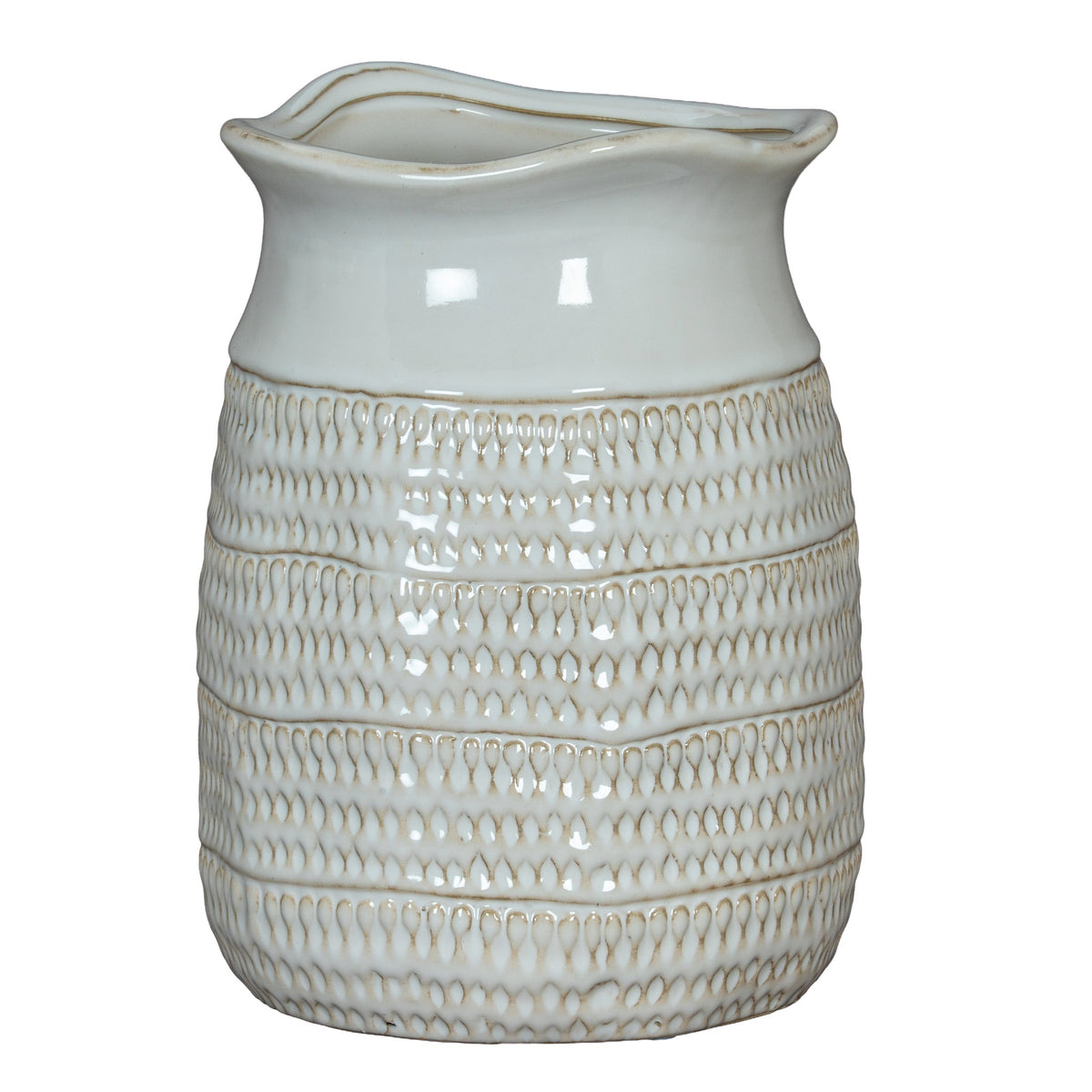 Tava textured off-white ceramic vase, front view