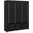 Black fabric wardrobe with two hanging rails, five shelves and three fabric drawers
