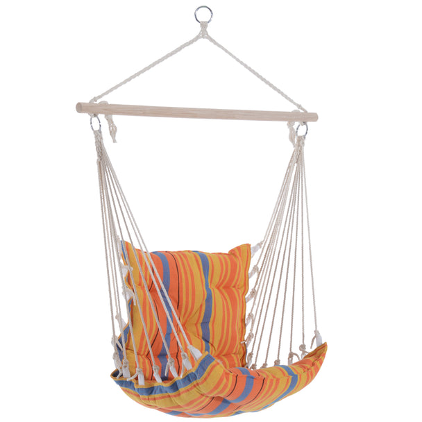 Outsunny Outdoor Hanging Rope Chair with Soft Padded Seat & Backrest, Garden Hammock Chair with Wooden Support Bar