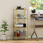 4-Tier Shelving Unit, Glass Shelf, Vertical Storage Shelf for Living Room, Home Office, Bedroom, Bathroom, Gold Tone
