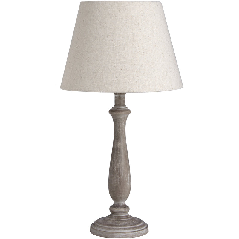 Teos whitewashed wooden table lamp with linen shade