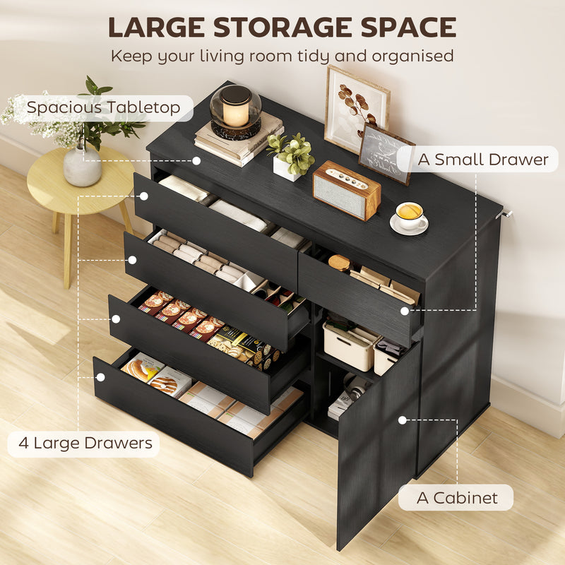 HOMCOM Modern Chest Of Drawers, 5 Drawer Dresser with Adjustable Shelf, Soft-Close Door, Black – view 4