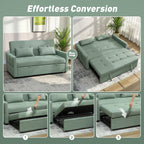 Three-Way 2 Seater Sofa Bed with Three-position back and Two Soft Pillows - Green