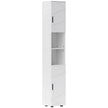 Tall white 183 cm bathroom cabinet with line-embossed doors and open shelves