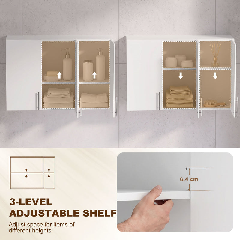 HOMCOM Bathroom Wall Cabinet, Wall-Mounted Bathroom Storage Cabinet with 3 Doors, Adjustable Shelf, High Gloss White – view 5