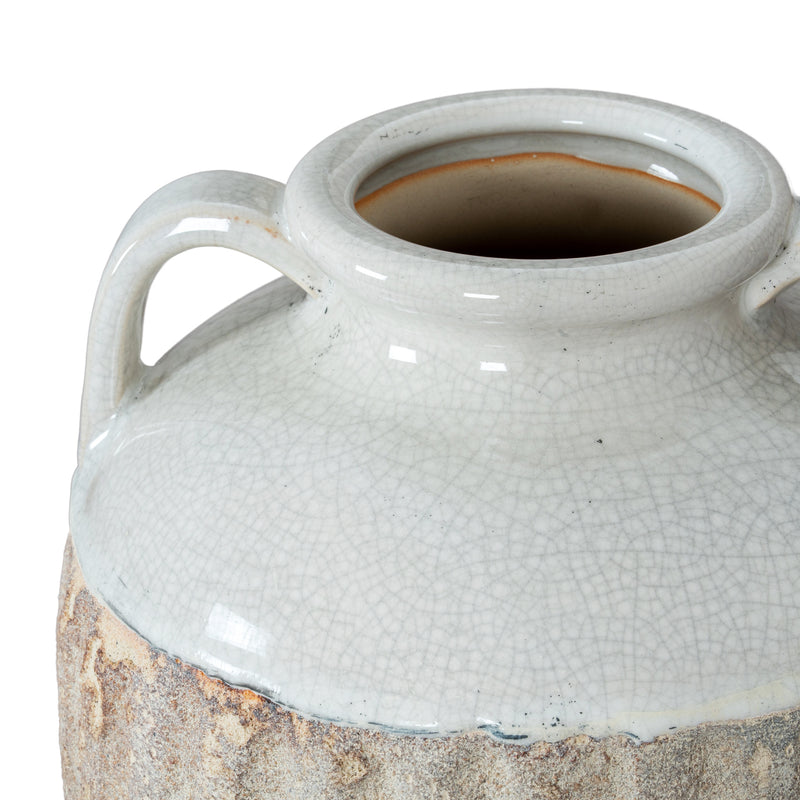 Close-up of the handles and white crackle glaze