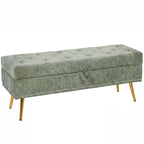 Storage Ottoman, Chenille Upholstered Ottoman Storage Box with Padded Seat, Metal Legs, 114 x 41 x 45 cm, Light Green