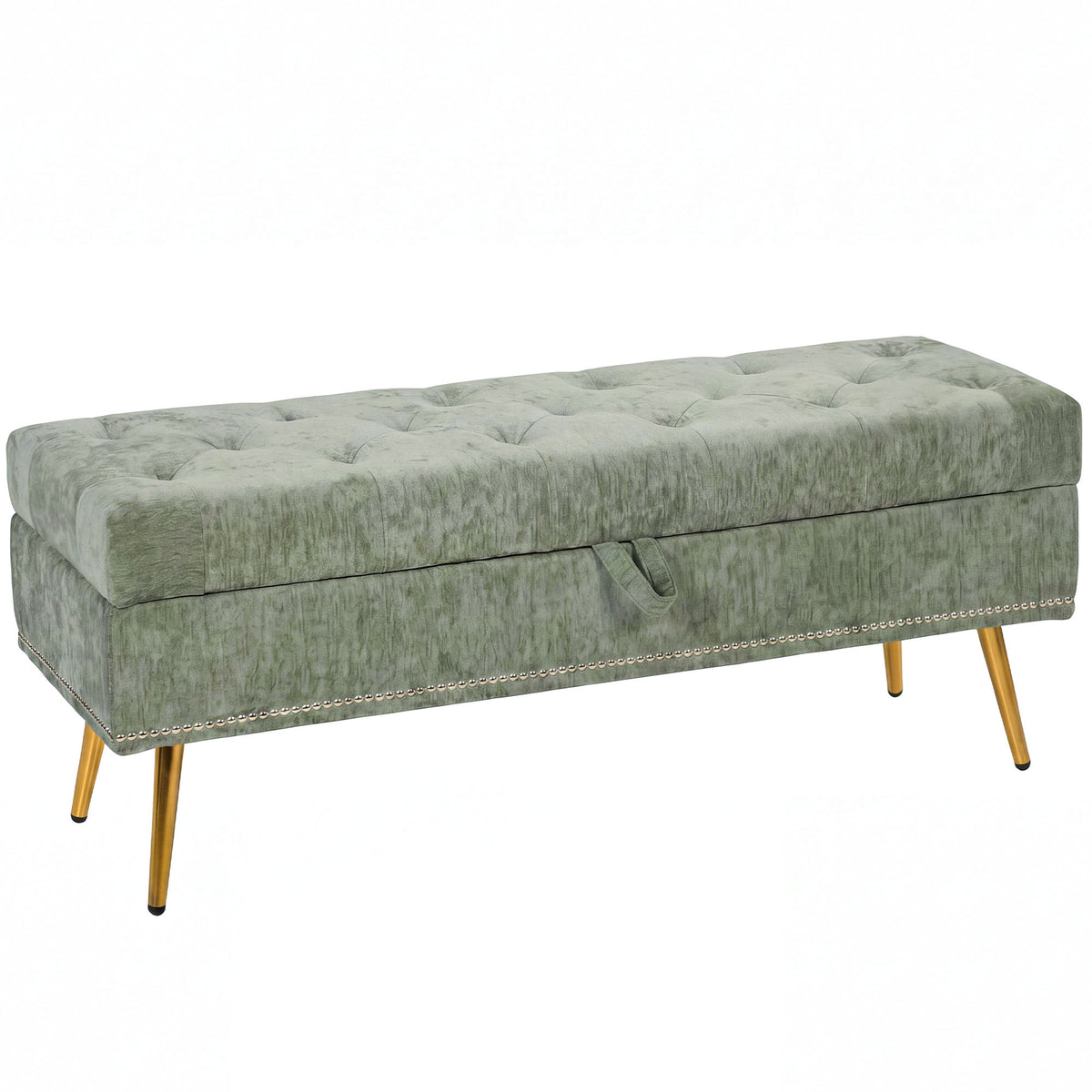 114 cm Chenille Storage Ottoman Bench with Metal Legs – Light Green