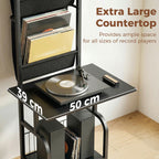 Vinyl Record Player Stand Record Storage with Player Stand Oxford Fabric Pockets Bottom Shelf, Black