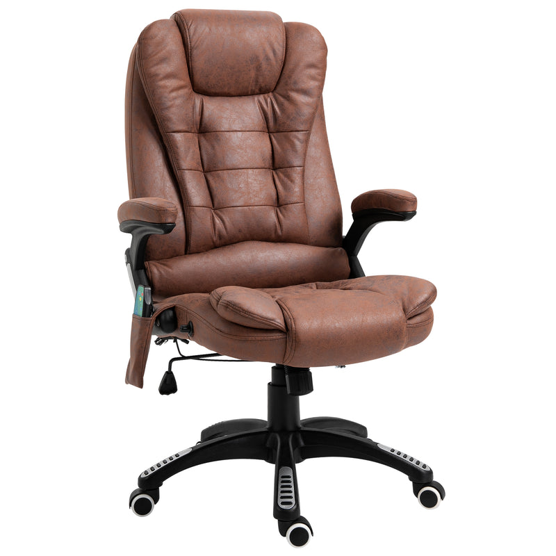 Brown microfibre heated massage recliner office chair with padded armrests, high back and remote
