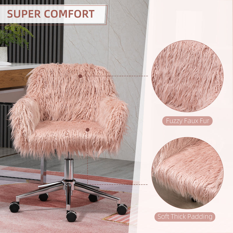 Vinsetto Faux Fur Desk Chair, Rolling Swivel Makeup Chair with Adjustable Height, Armrets for Home Office, Bedroom, Pink – view 4