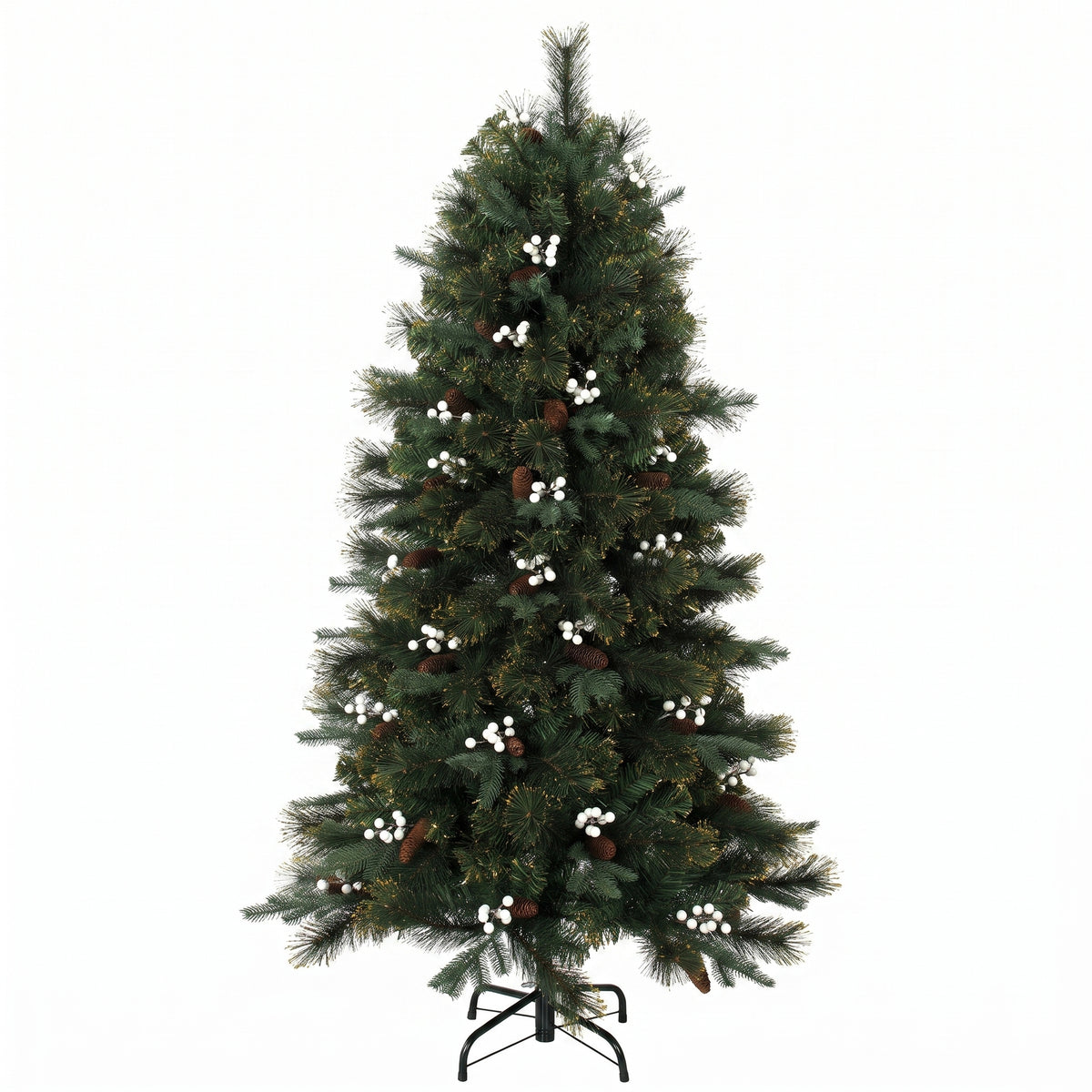 5ft green fir Christmas tree decorated with white berries and red berry ornaments