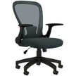 Charcoal grey mesh office chair with curved back, flip-up armrests and five-wheel base