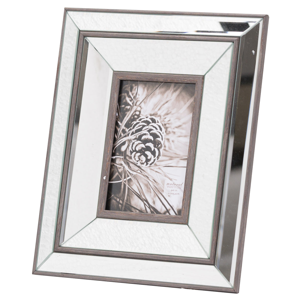 Tristan mirrored and wood 4x6 photo frame, front view