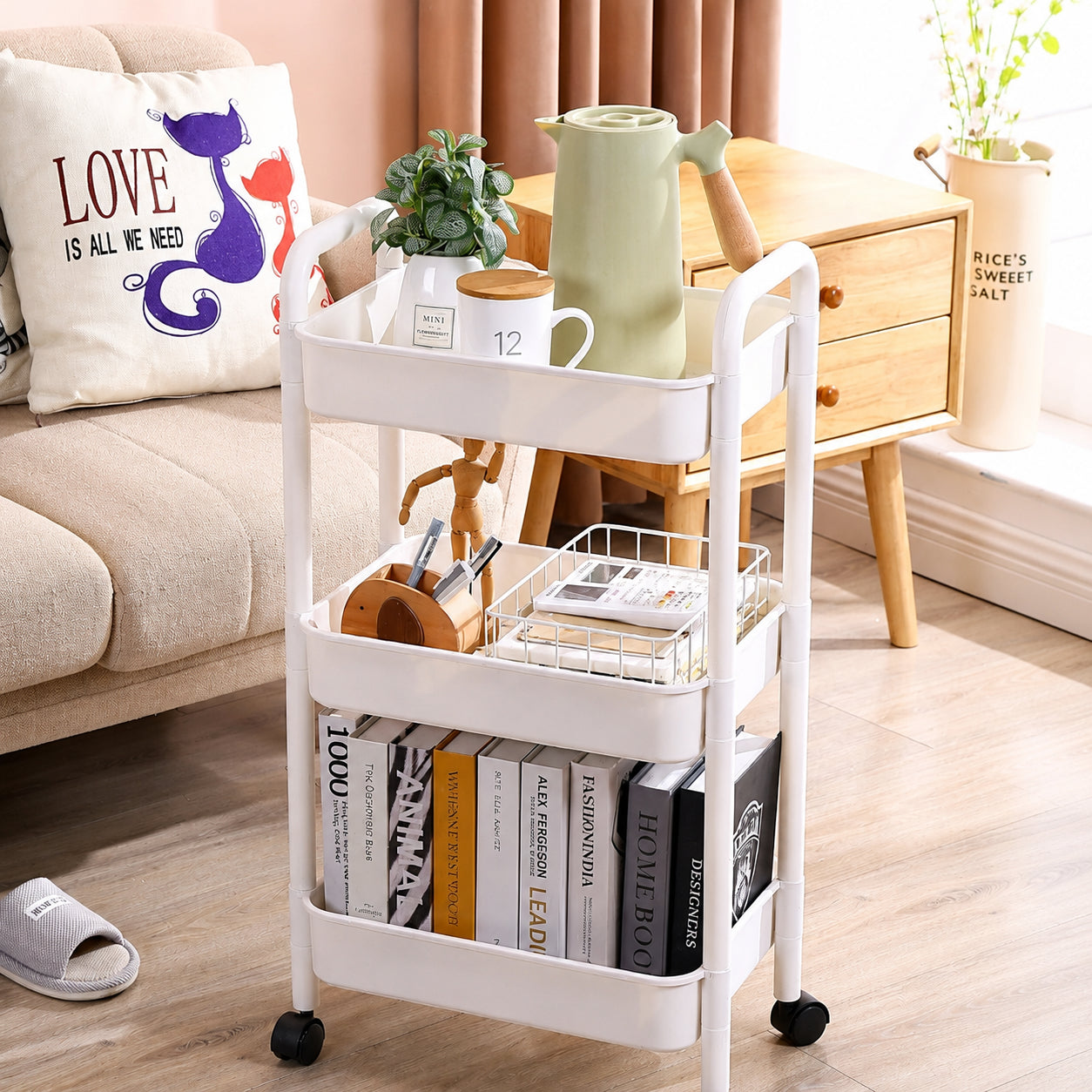 3-Tier Rolling Storage Trolley Cart for Kitchen, Bathroom, Laundry & Narrow Spaces