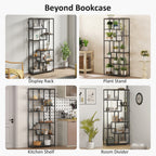 Seven-Tier Geometric Bookcase - Grey/Black