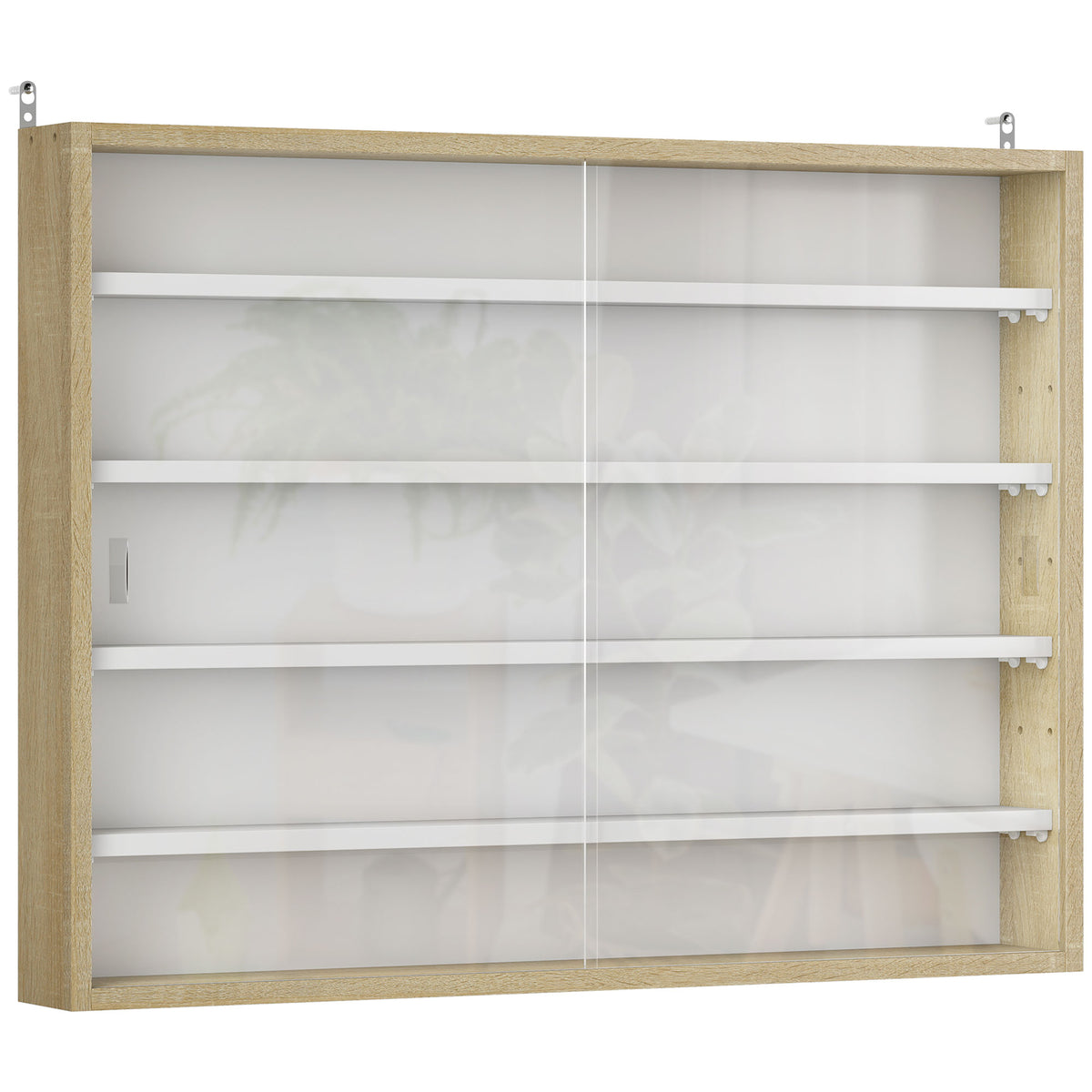 5-Tier Wall Display Cabinet with Sliding Glass Doors – Natural