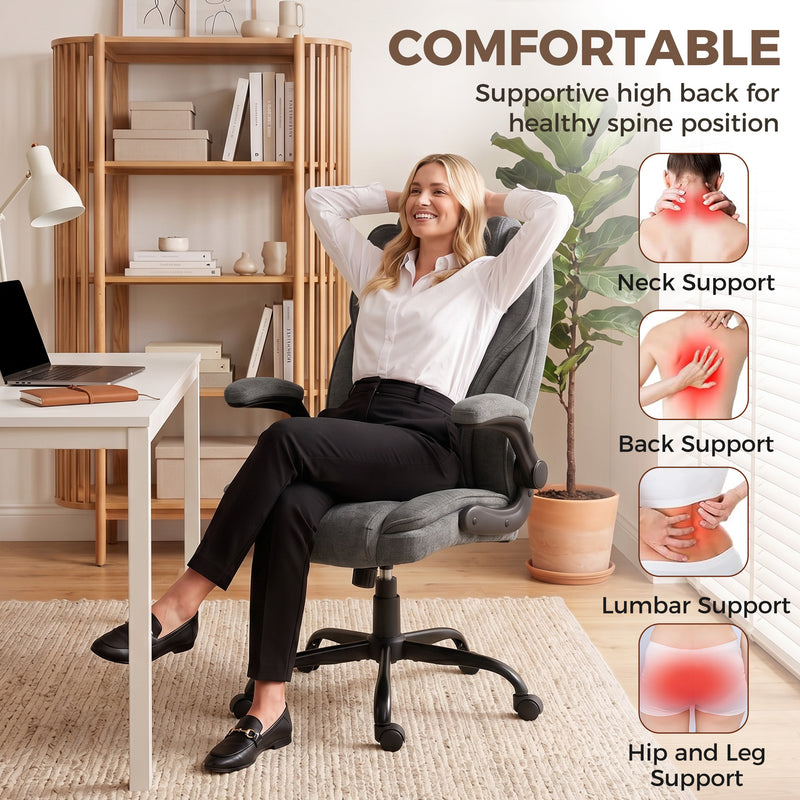 HOMCOM Office Chair, Ergonomic Desk Chair with Flip-up Armrest, Pocket Springs, Swivel Wheels, Adjustable Height, Grey – view 5