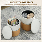 Nesting Round Ottoman with Storage Set of 2 - Cream/Brown