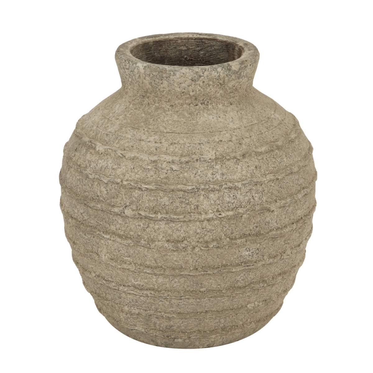 Tuscan medium stone grey ribbed ceramic vase, front view