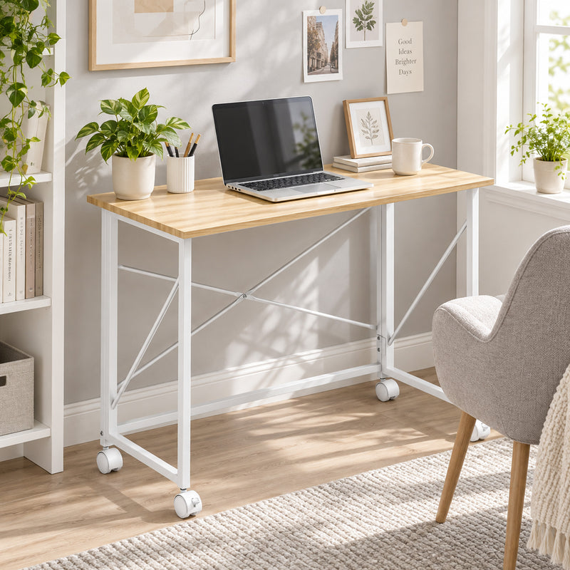 HOMCOM 80 cm Folding Desk on Wheels - Natural Tone – view 9