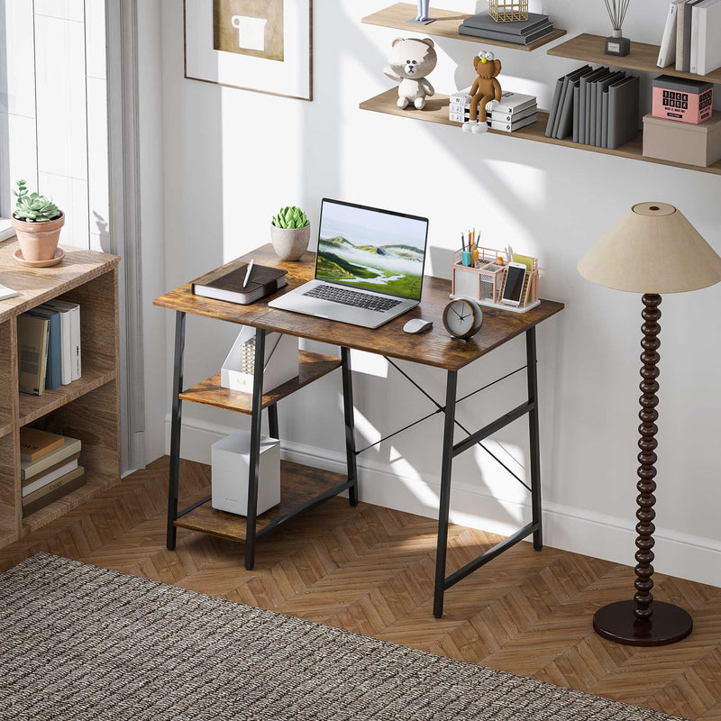 HOMCOM Industrial-Style Work Desk, with Shelves - Brown/Black – view 10